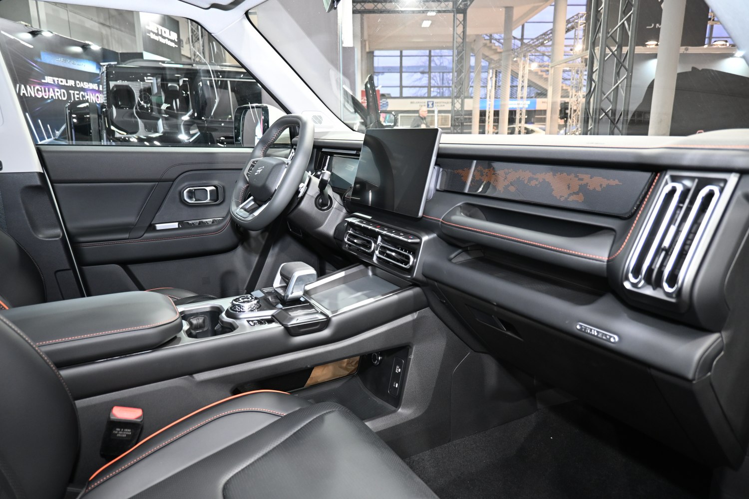 Digital dashboard and central touchscreen with modern ergonomic interior design
