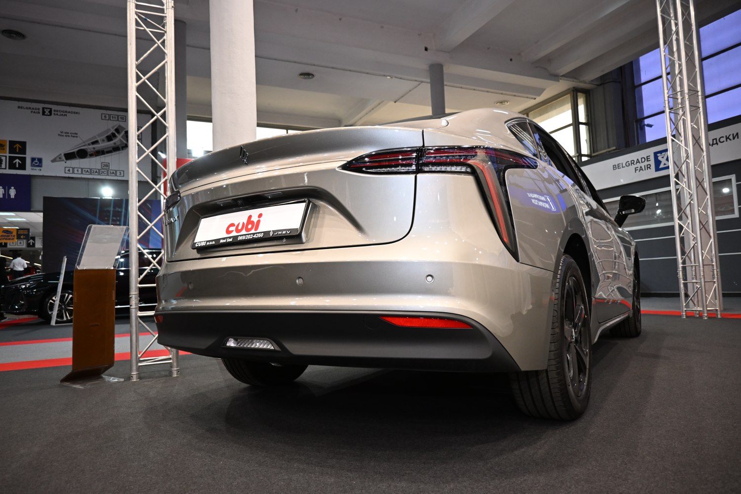Modern rear end with sleek taillights and smooth bumper