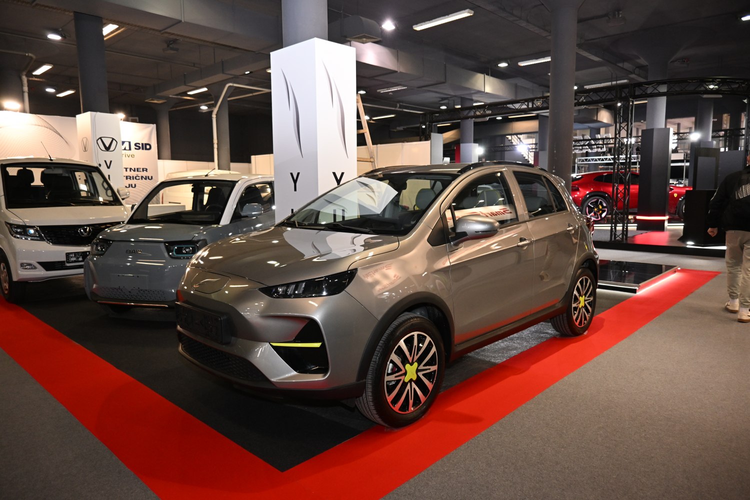 Electric subcompact SUV with aerodynamic body and unique alloy wheels