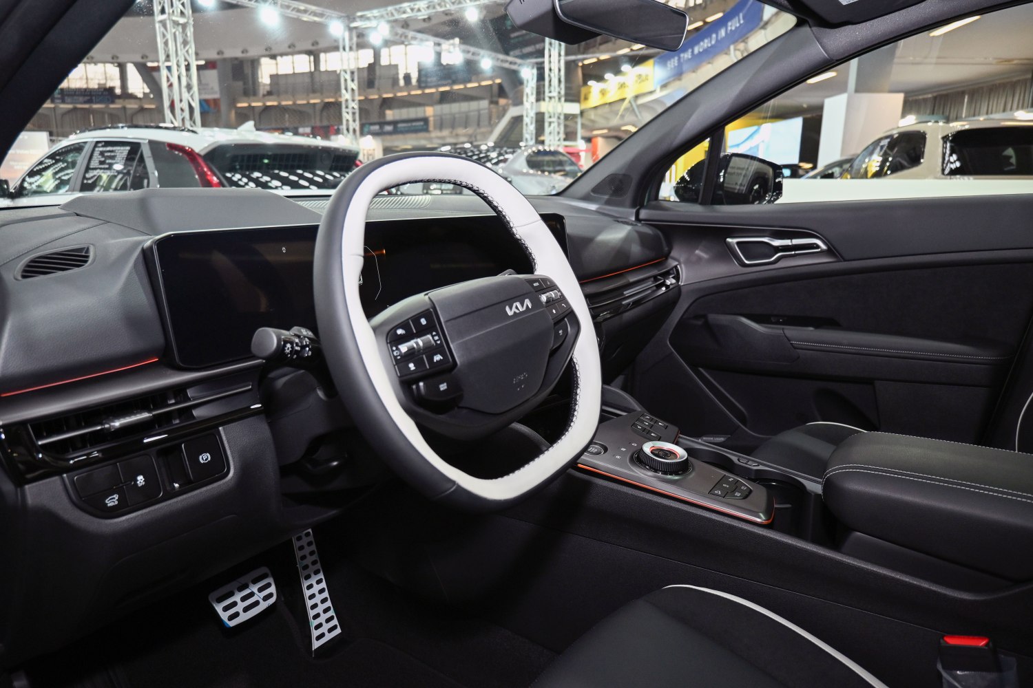 Modern SUV interior with digital dashboard and multifunction steering wheel