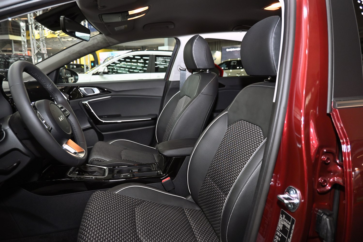 Modern car interior with detailed front seats and cockpit