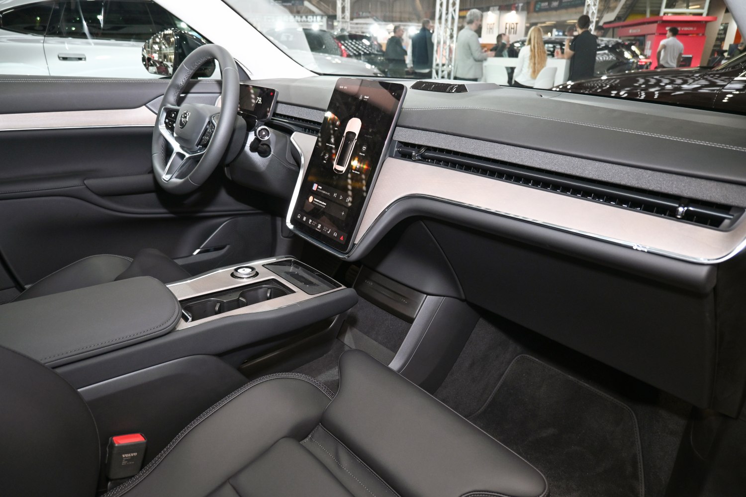 Digital dashboard and large vertical touchscreen in modern car interior