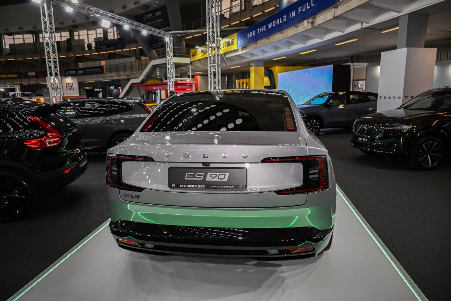 Rear view of a luxury sedan with LED tail lights and modern design