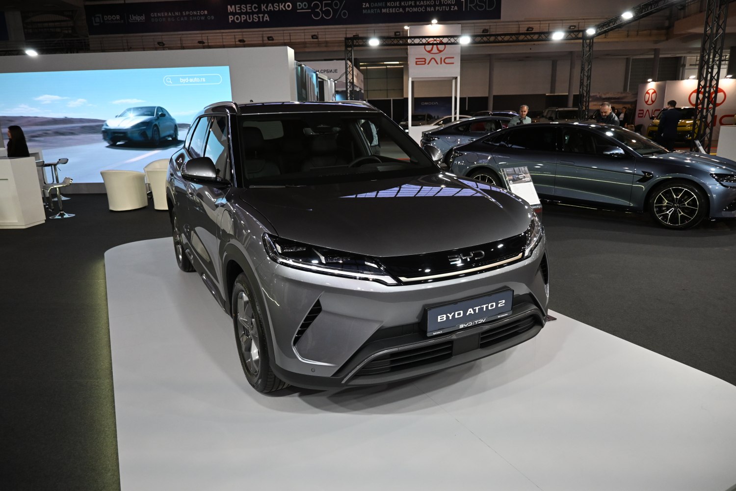 Front view of electric SUV with sleek headlights