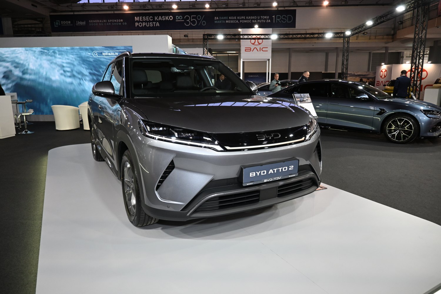 Front view of modern SUV with sleek headlights and aerodynamic design