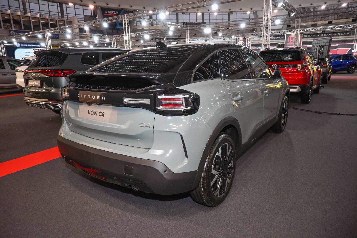 Rear of modern hatchback SUV with LED tail lights and sporty design