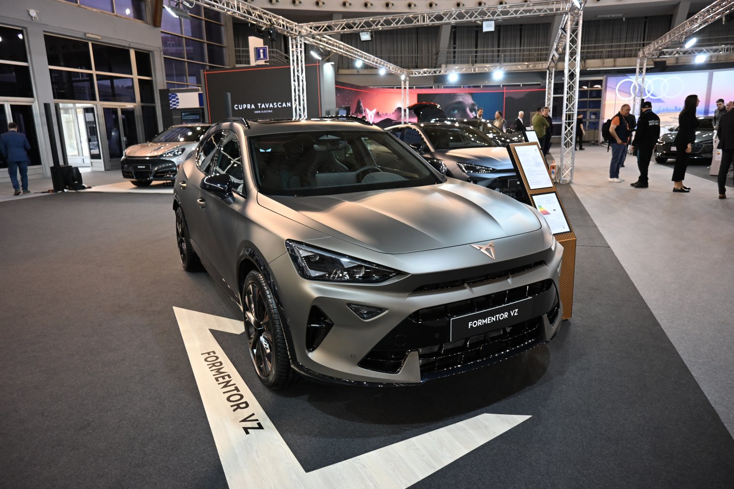 Matte finish SUV with sharp headlights and aggressive front design