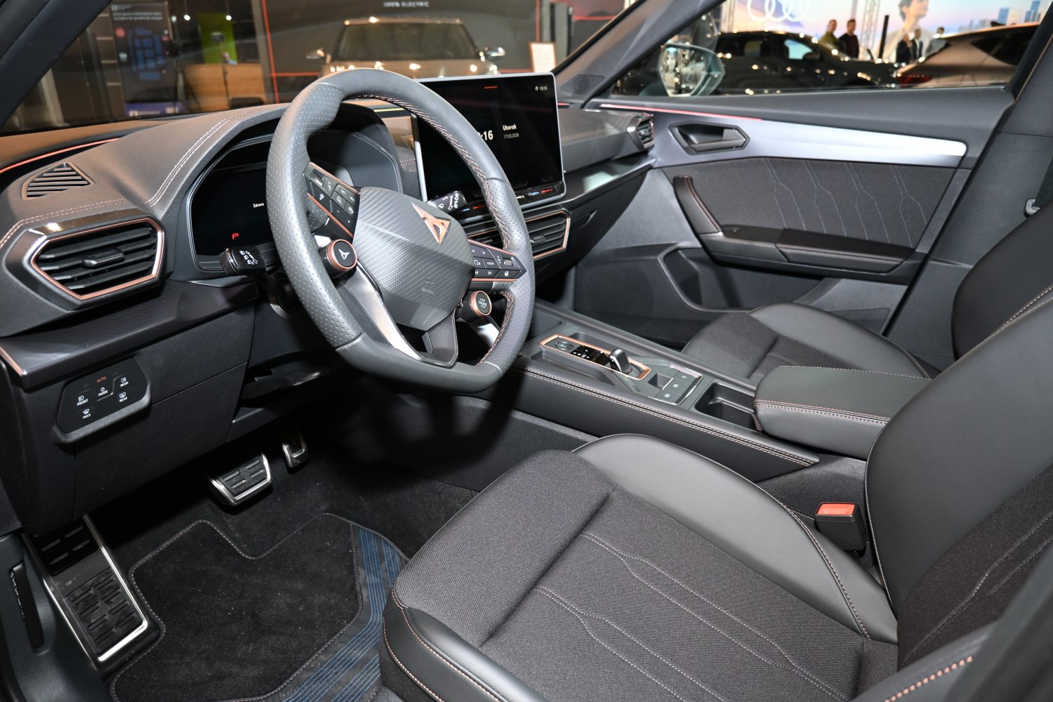 Modern sporty interior with digital dashboard and touchscreen