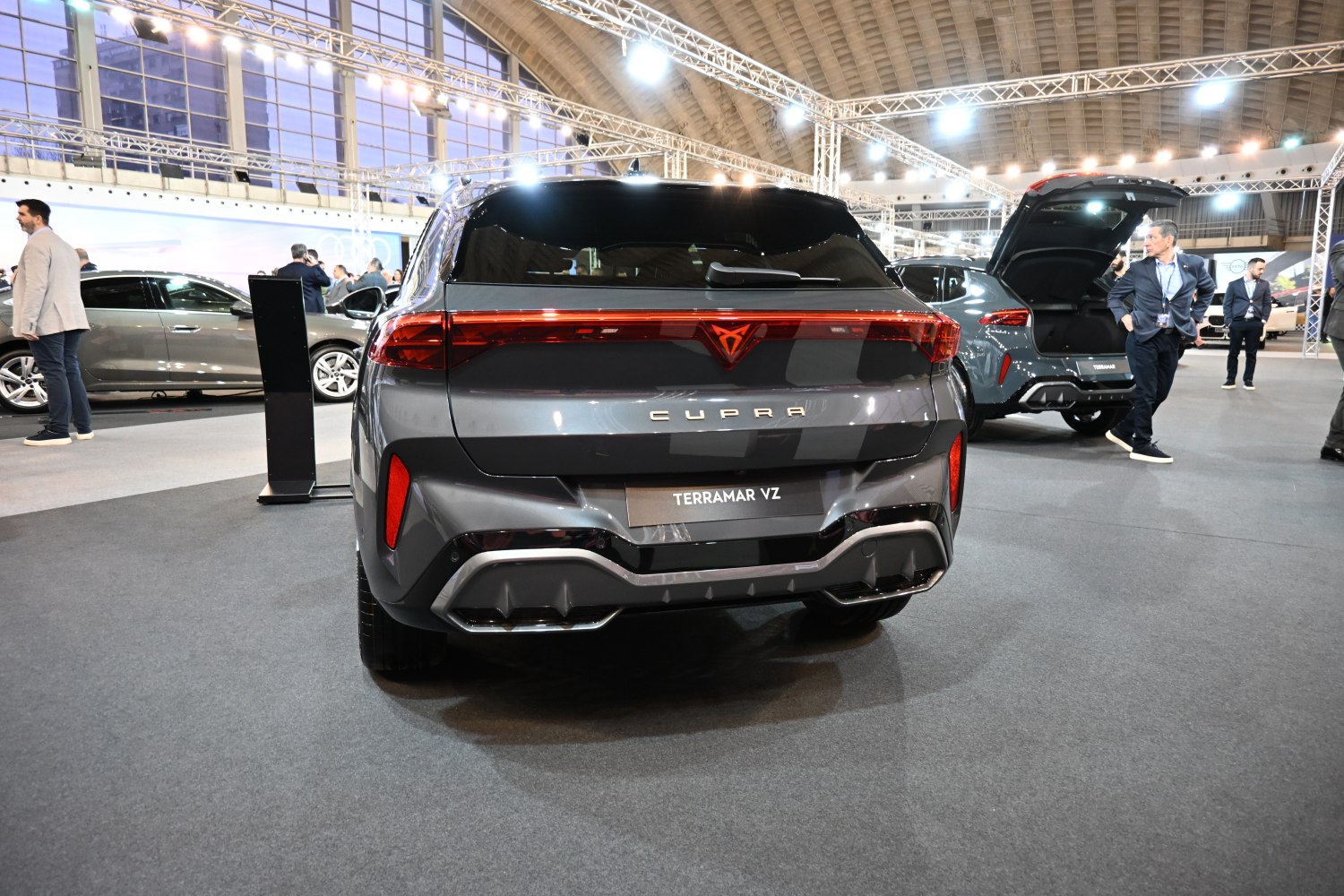 SUV rear view with connected LED taillights and aggressive diffuser design