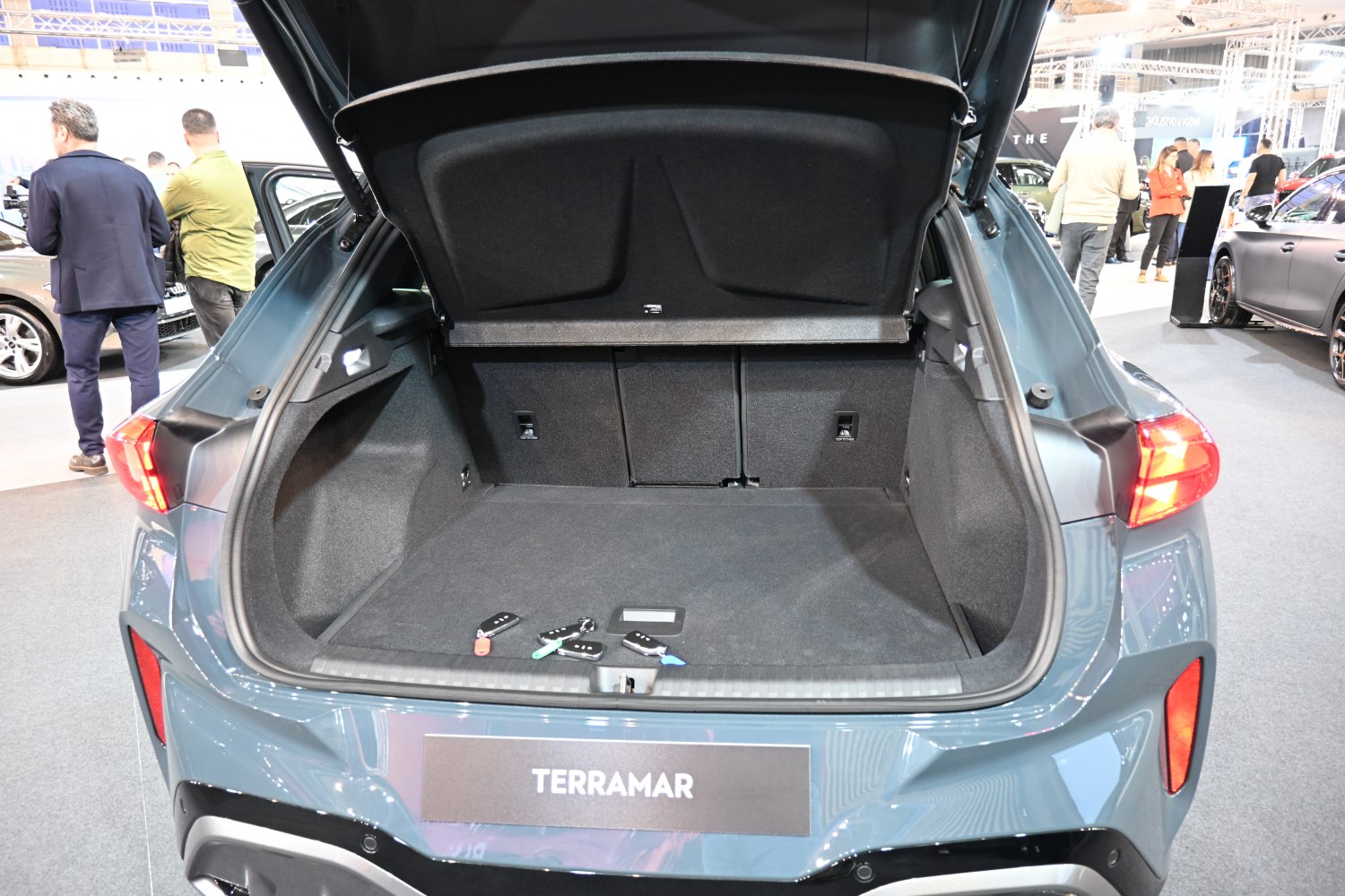 Open trunk with spacious cargo area and modern interior lining
