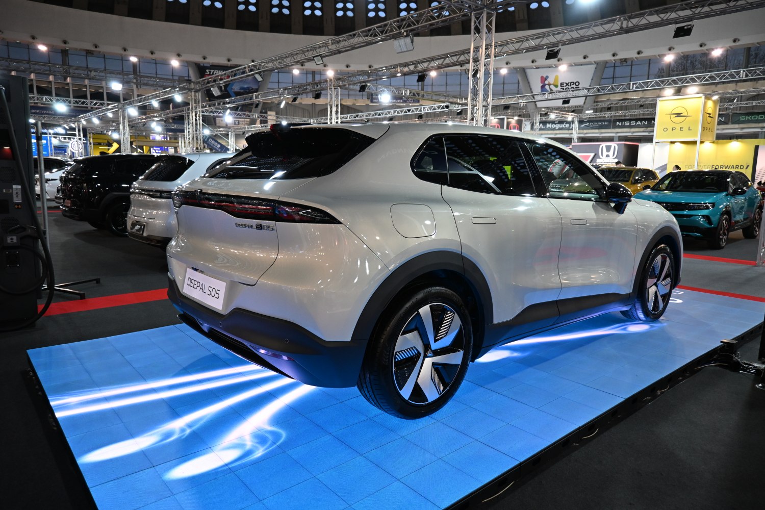 Electric crossover rear with LED taillights and aerodynamic styling