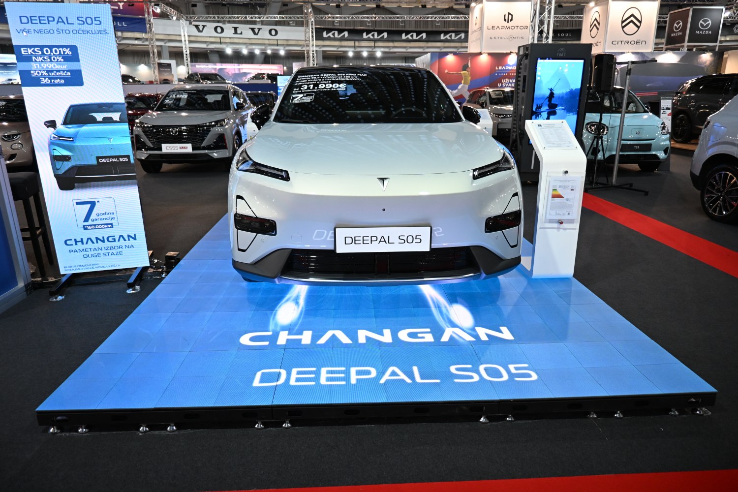 Futuristic front design with sleek LED headlights on electric SUV