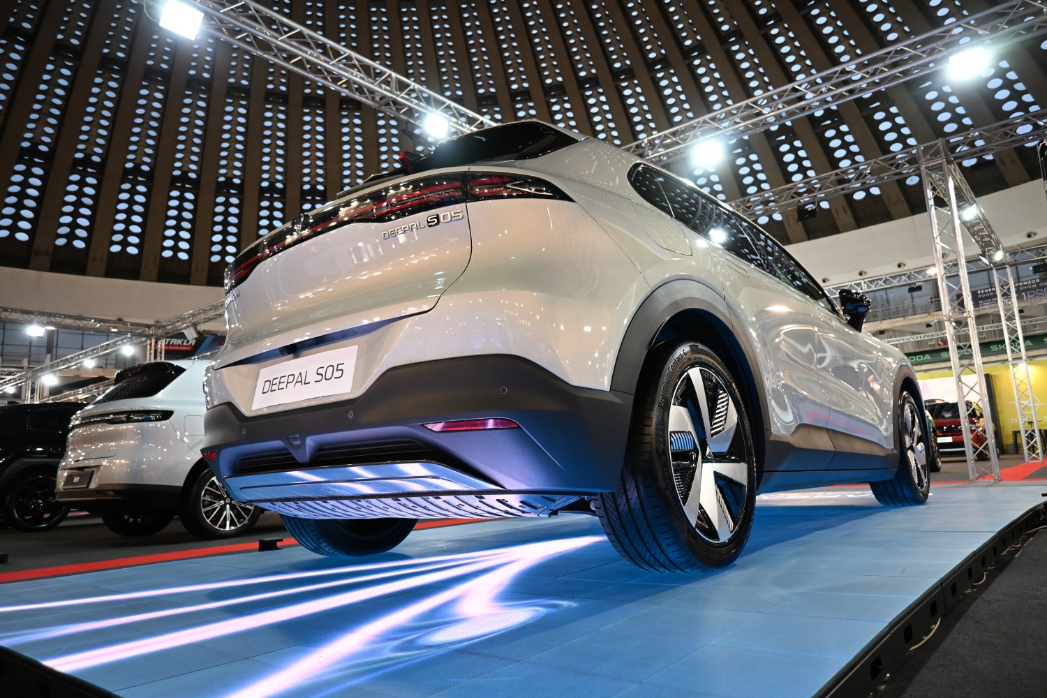 Rear view of a modern SUV with LED tail lights and alloy wheels