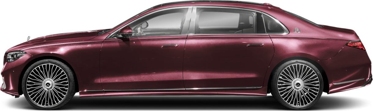 Luxury electric sedan with unique multi-spoke wheels and extended wheelbase.