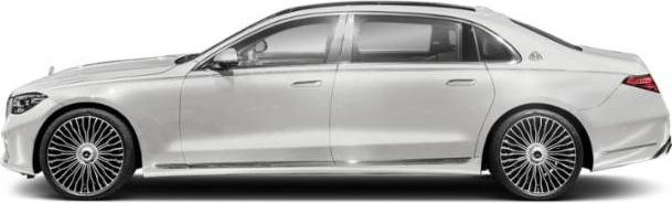 Sleek luxury sedan side profile with multi-spoke wheels and long wheelbase
