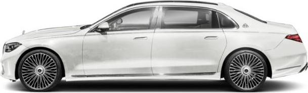 Side profile of luxury sedan with multi-spoke wheels and streamlined body.