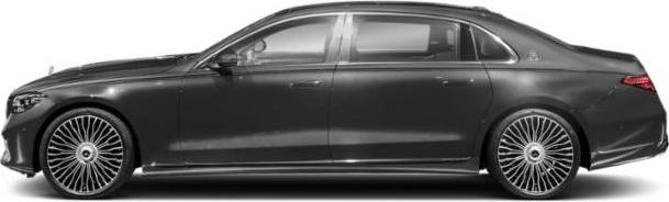 Side profile of limousine with extended wheelbase and multi-spoke wheels