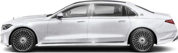 Sleek side profile with distinctive wheels and elegant elongated sedan design