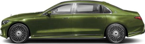 Luxury sedan side profile with extended wheelbase and multi-spoke alloy wheels