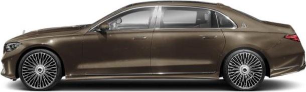 Side profile of elongated luxury sedan with distinctive alloy wheels