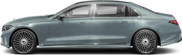 Side profile of a luxury sedan with intricate wheels and sleek design