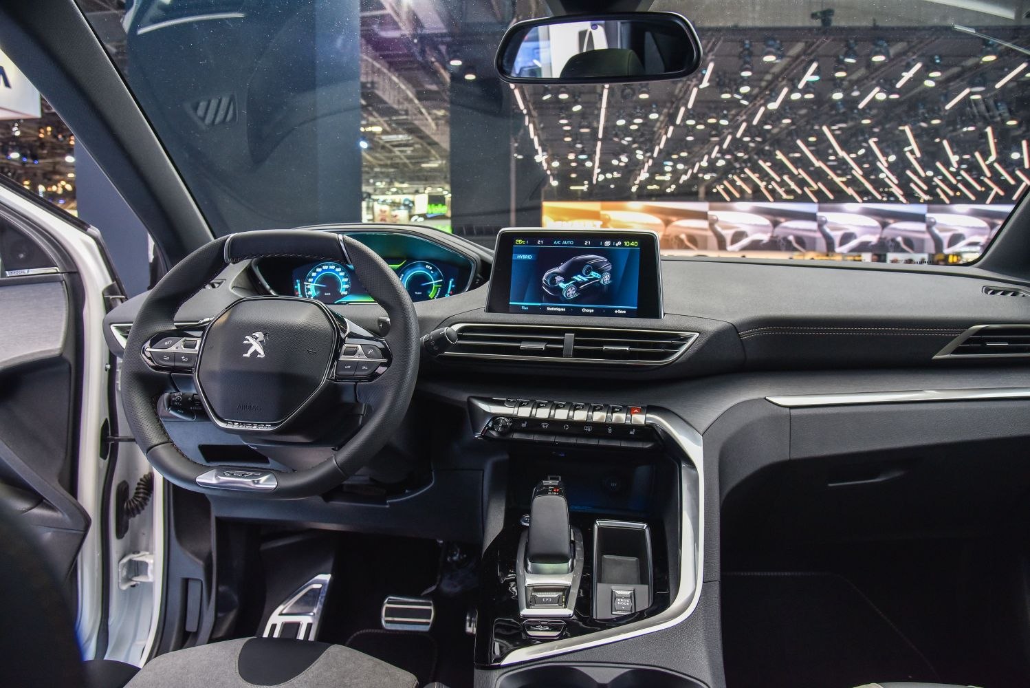 Modern car interior with digital dashboard and central infotainment screen