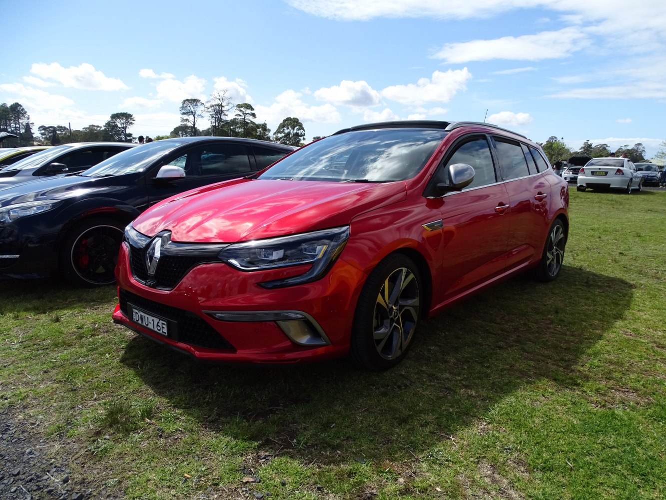 Red station wagon with sporty front design and LED headlights