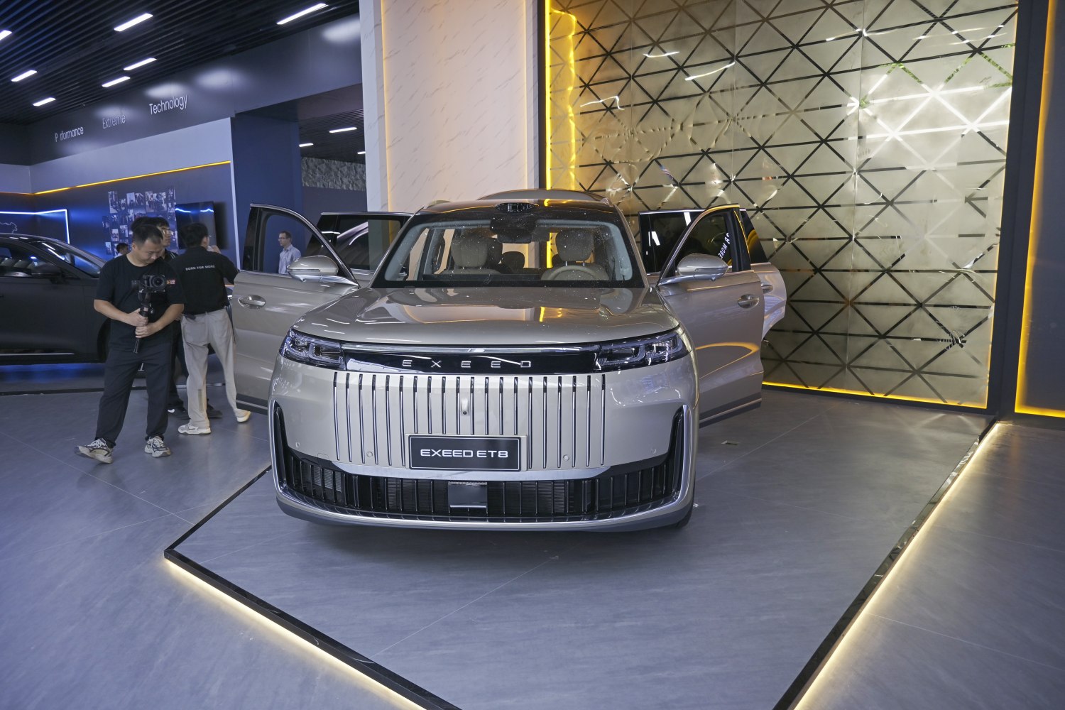Front view of SUV with vertical grille slats and LED headlights