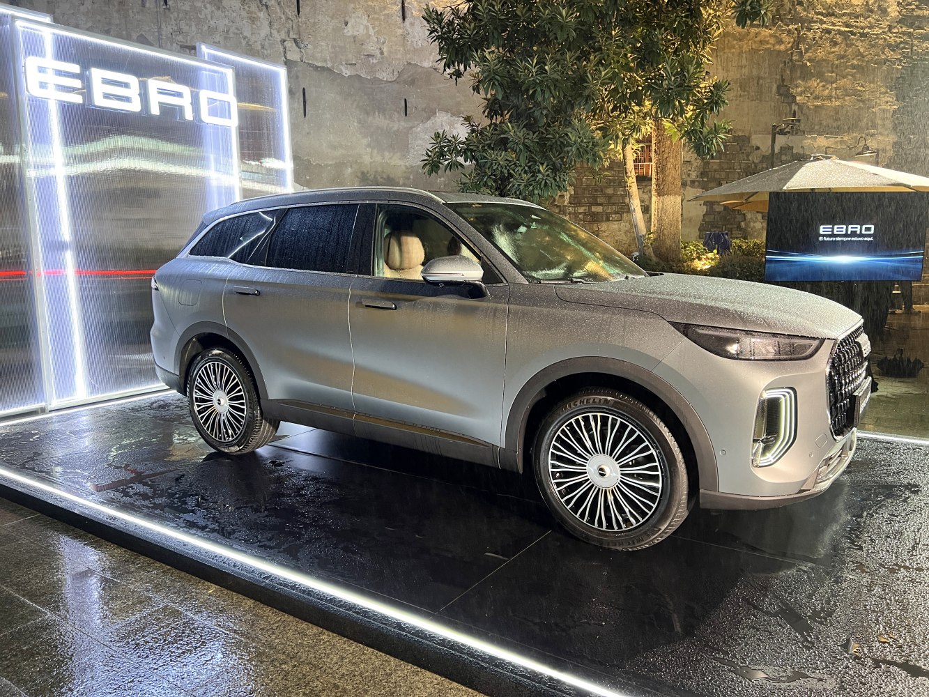 Luxury SUV with sleek body and distinctive wheels
