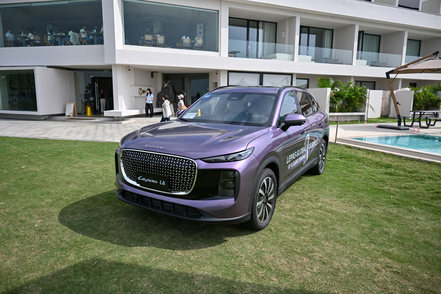 SUV with distinctive large front grille and sleek LED headlights