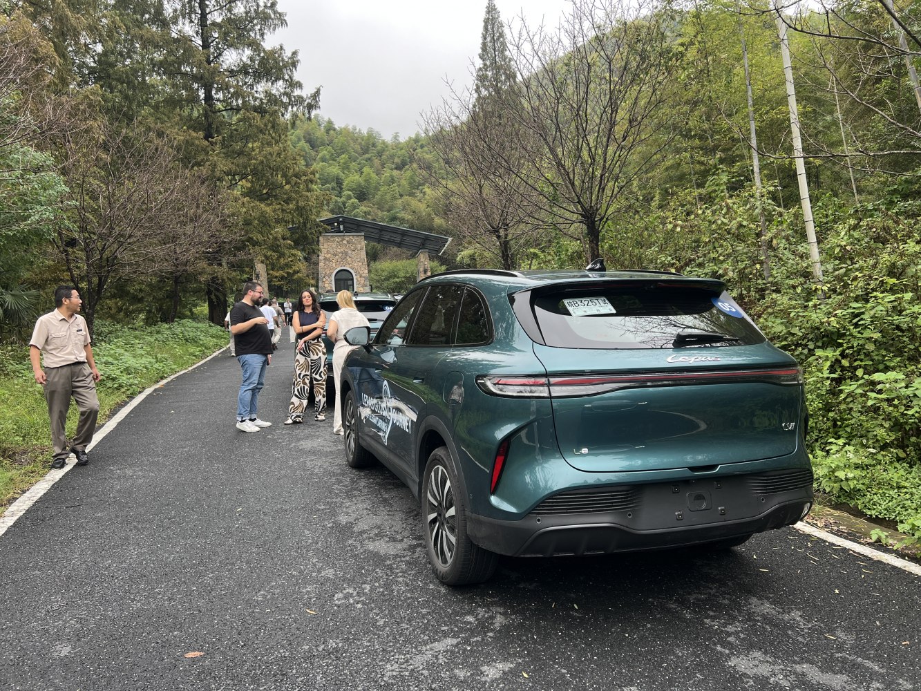 Rear view of electric SUV with sleek LED taillights and modern styling