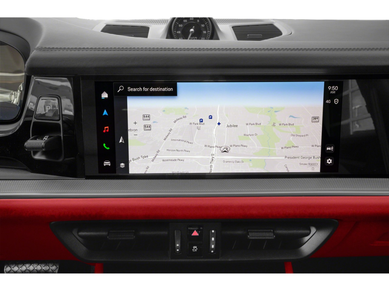 Wide infotainment display with digital map and dashboard controls
