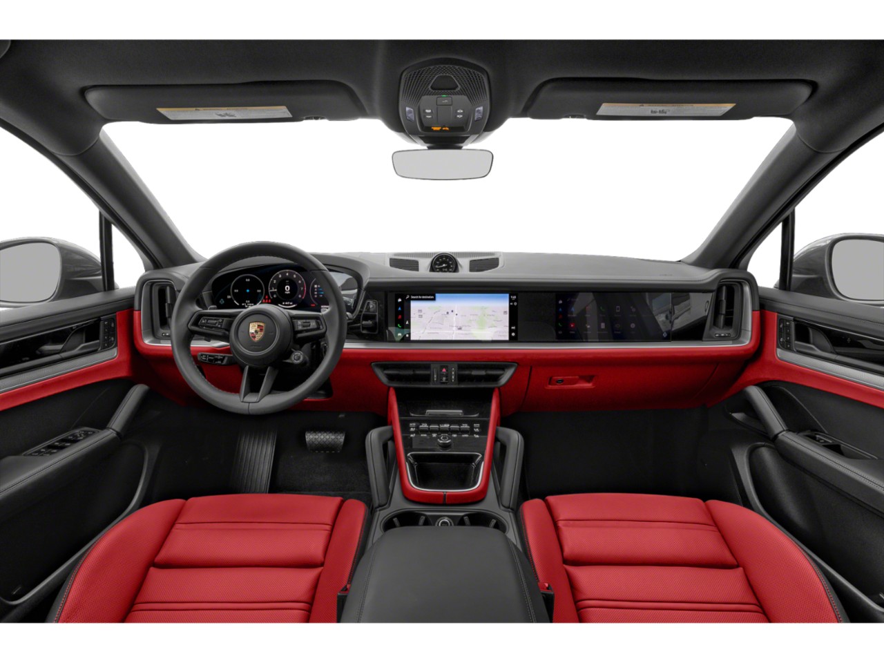 Digital cockpit and red leather seats in electric SUV interior