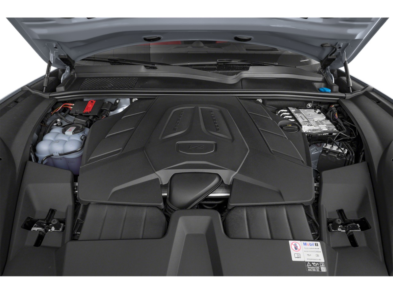 V8 engine with prominent cover in a modern engine bay