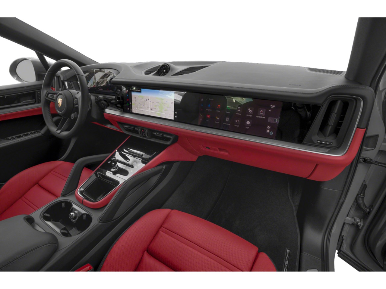 Digital dashboard and red leather seats interior