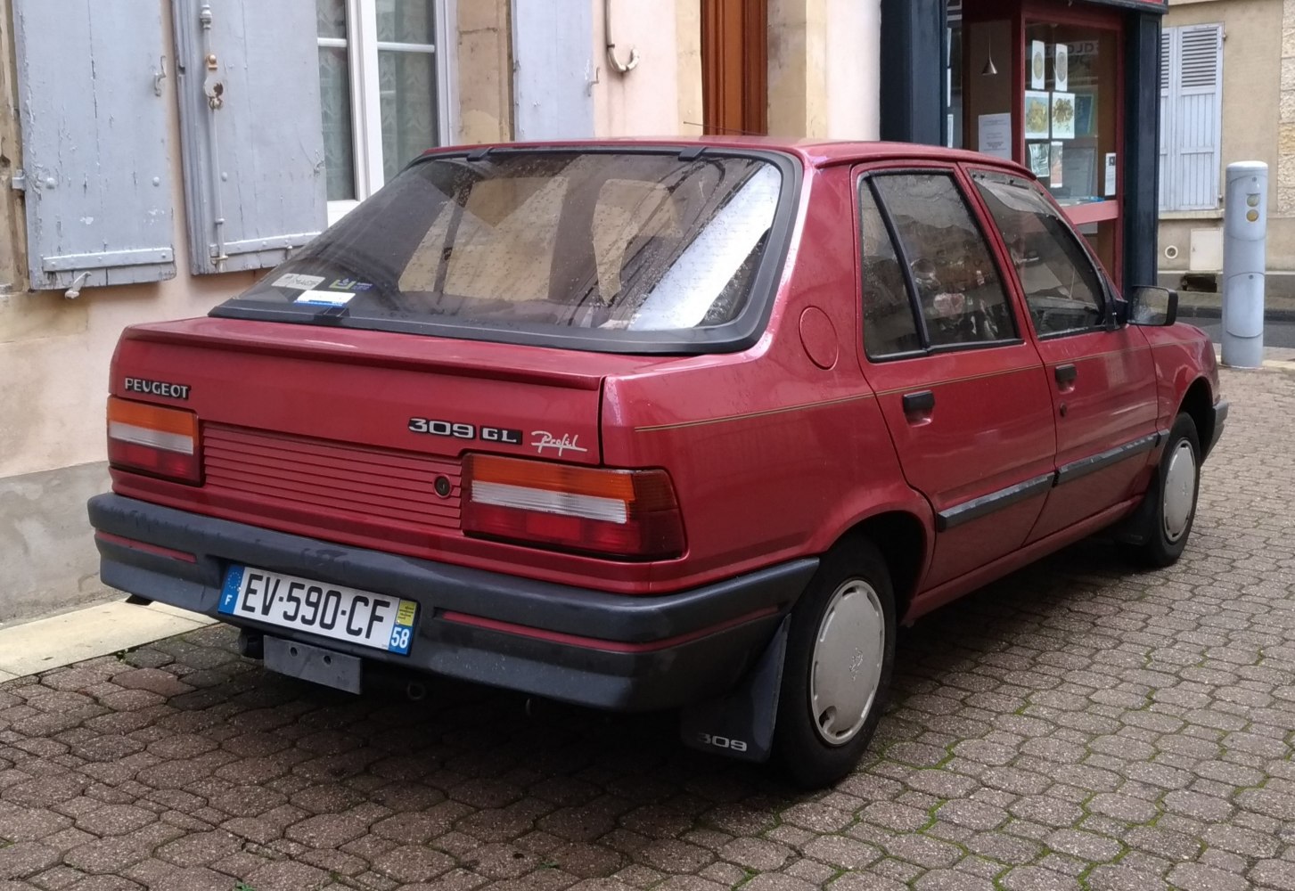 Rear hatchback view with tail lamps and mudflaps
