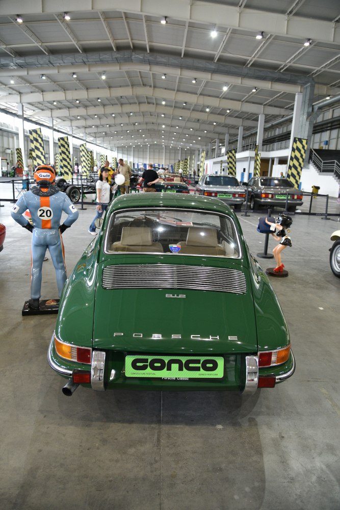 Rear view of 1965 Porsche 912 in green with classic vintage design