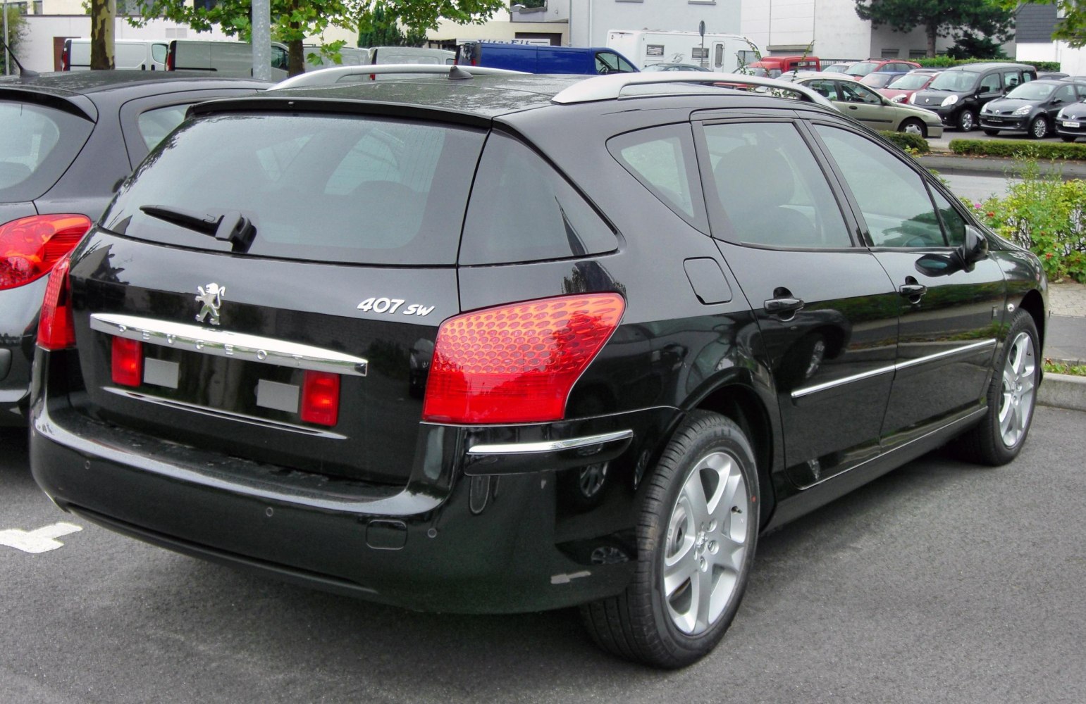 Black station wagon with distinctive rear lights and roof rails