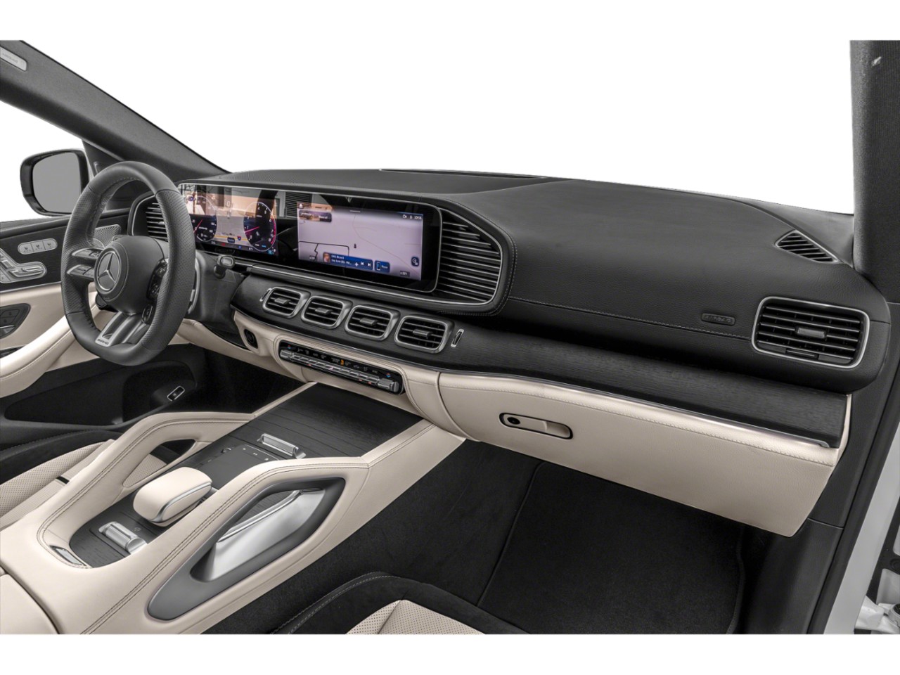 Digital dashboard and luxury beige-black interior with advanced controls