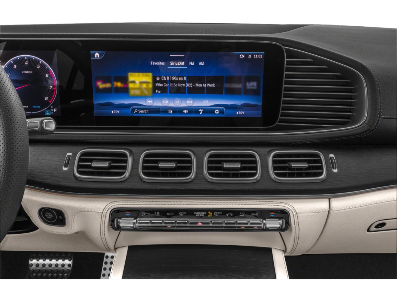 Digital instrument cluster and infotainment display with climate control vents