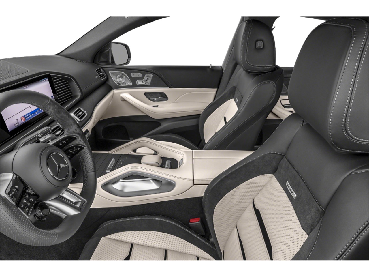 Luxury two-tone AMG seats and advanced dashboard in premium SUV interior