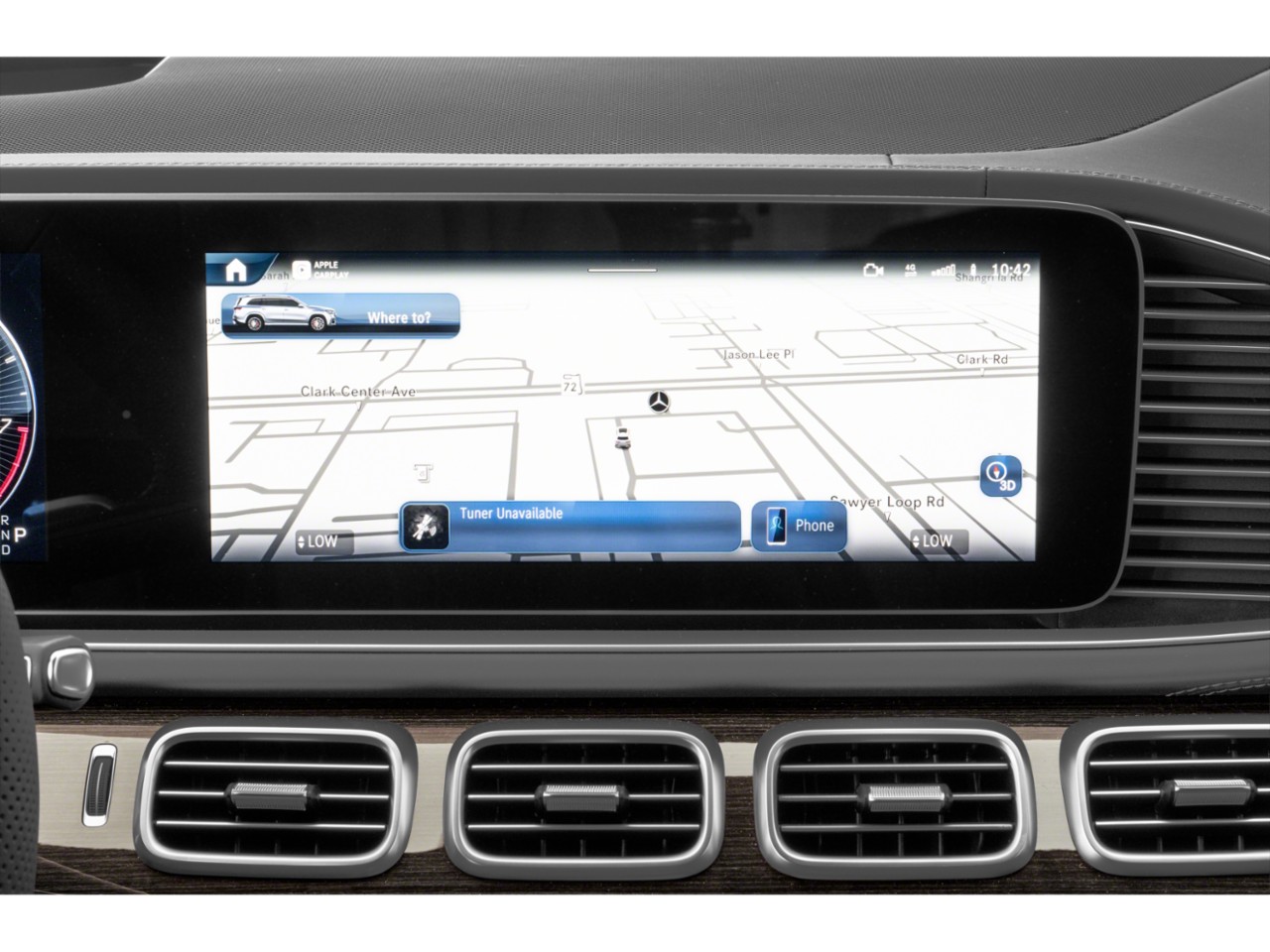 Digital navigation display with integrated infotainment and air vents