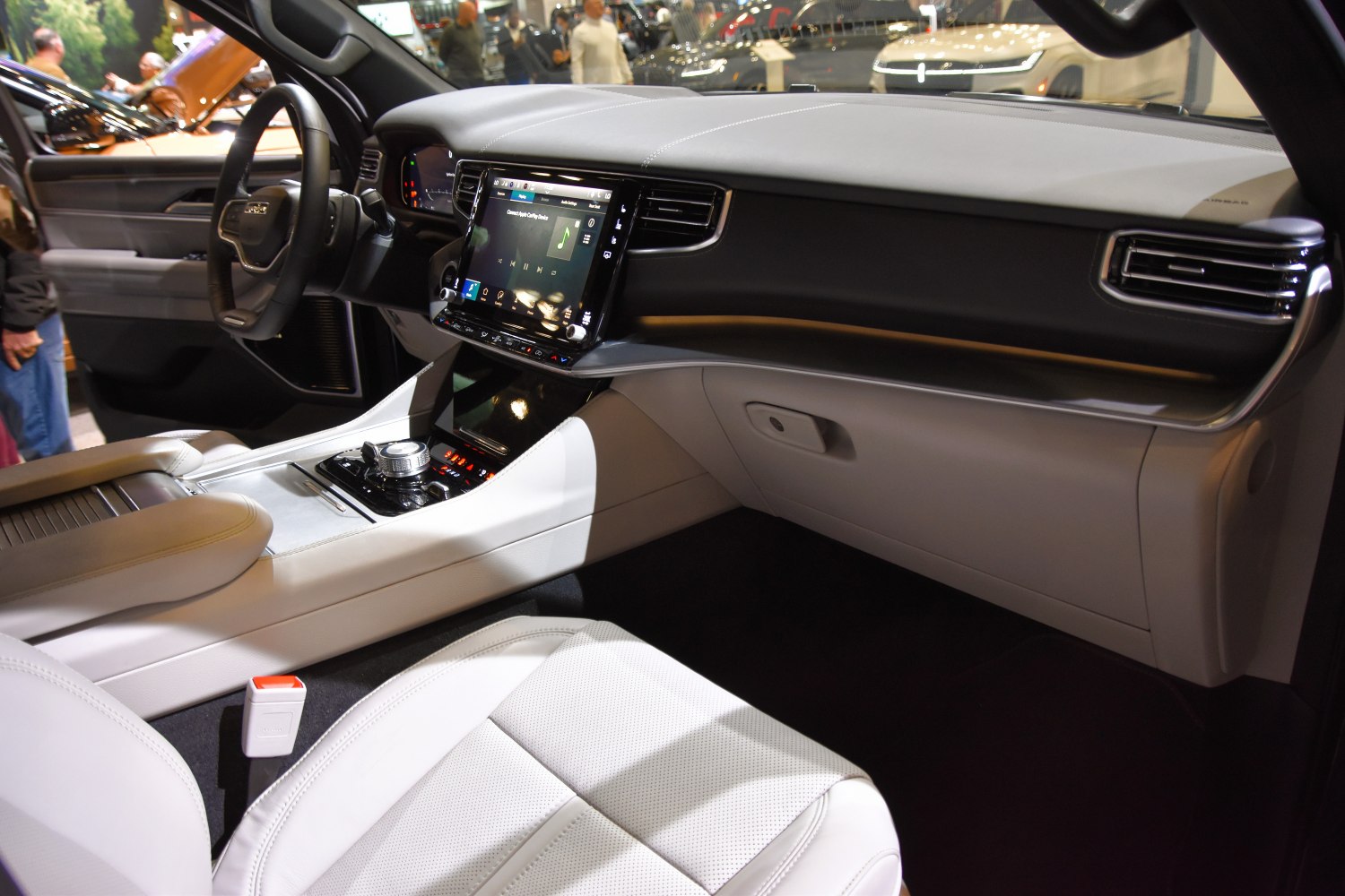 Luxury interior with touchscreen infotainment and leather seating