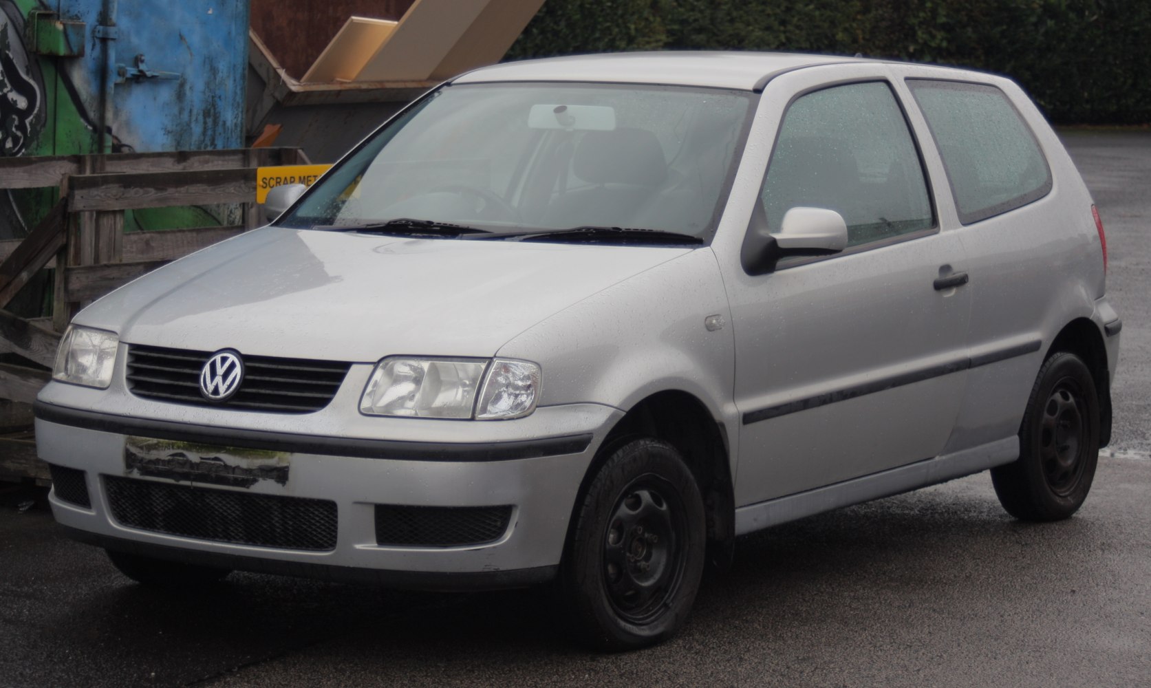 Silver 3-door compact hatchback from front-side angle