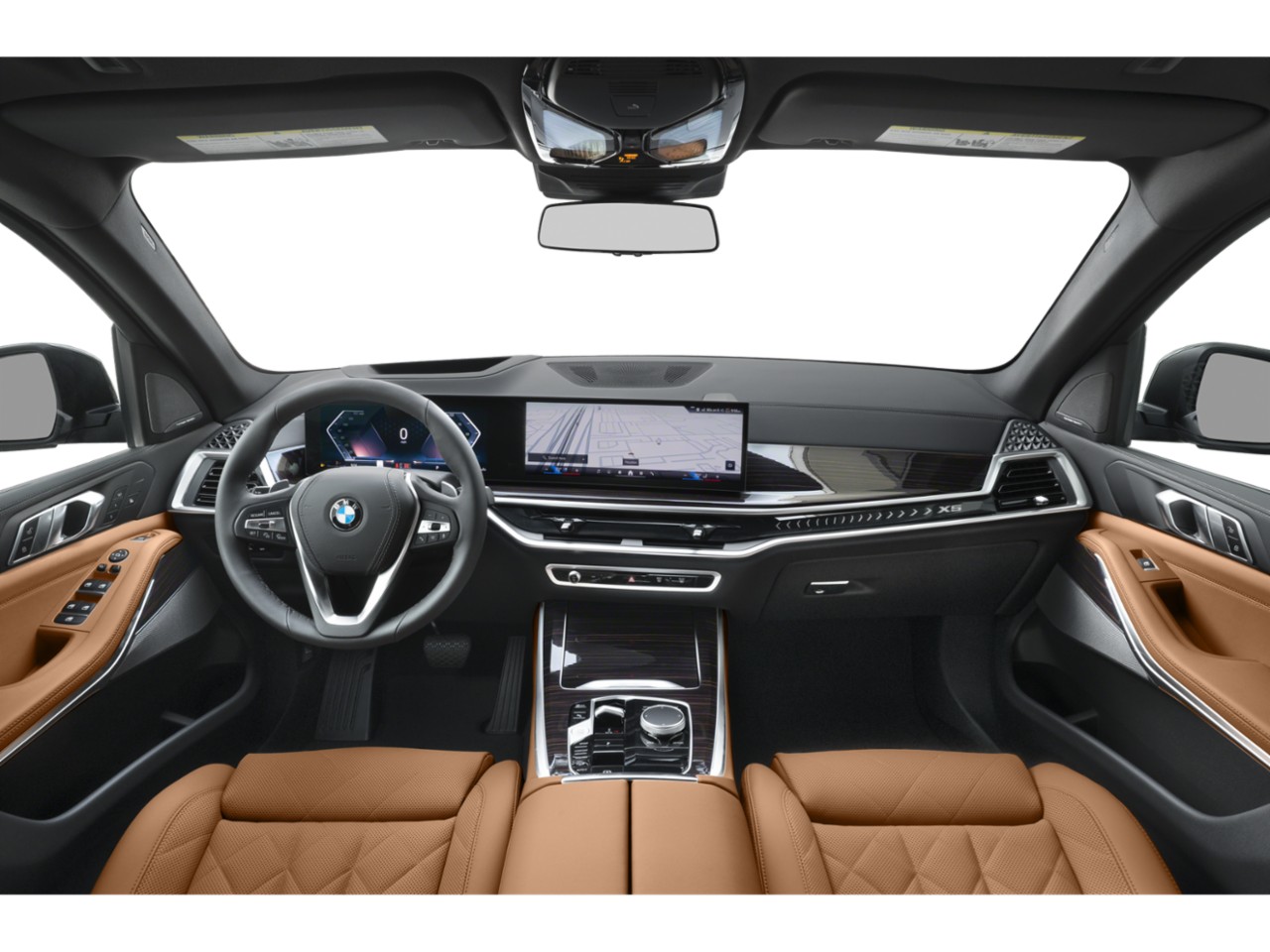 Digital dashboard and navigation screen with premium brown leather seats