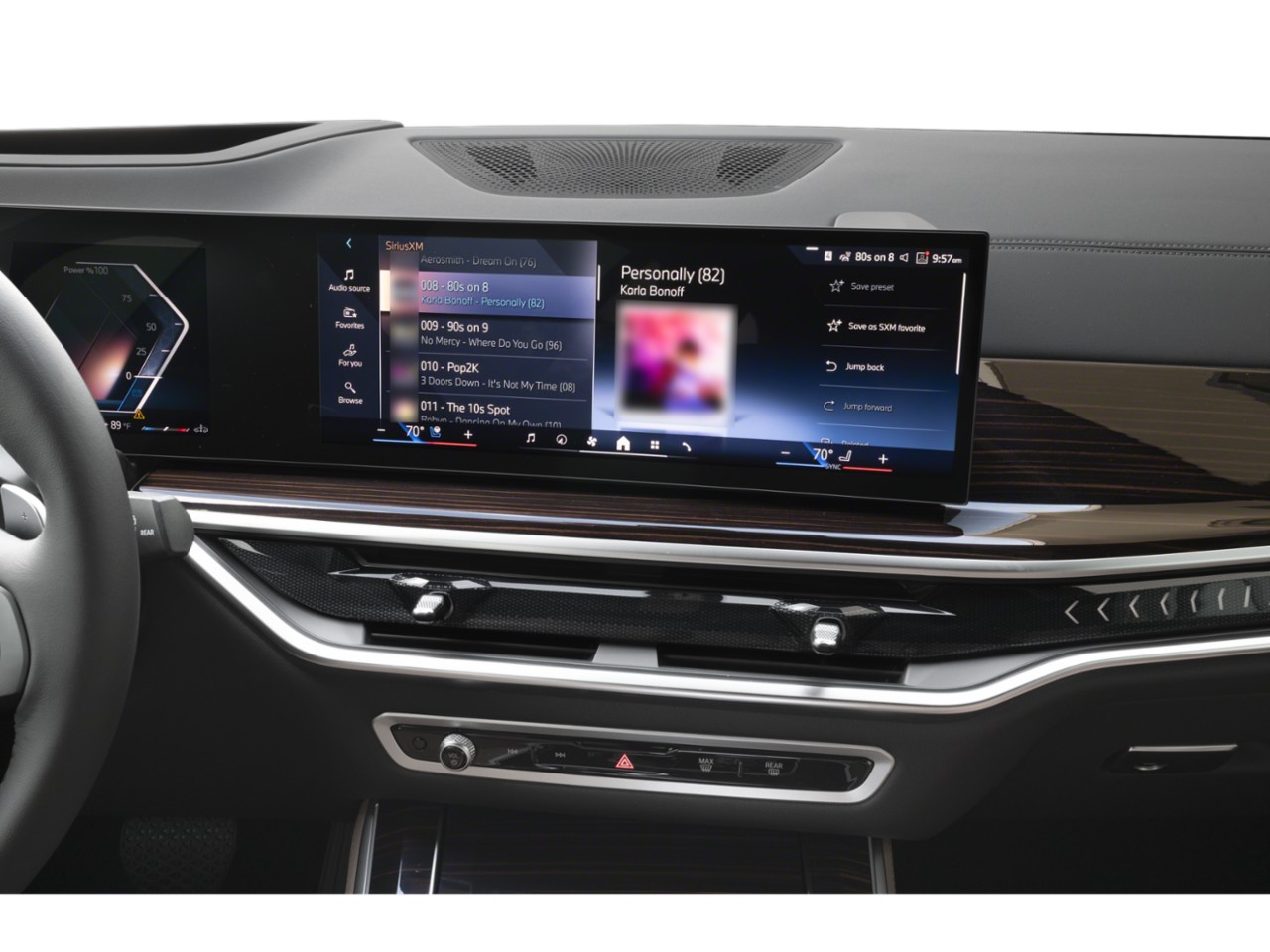 Wide digital dashboard with touchscreen infotainment and climate controls