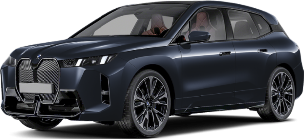 Front side view of a dark luxury SUV with distinctive grille and LED headlights