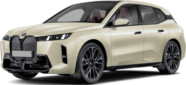 Front side view of sleek modern electric SUV with distinctive grille and sharp headlights
