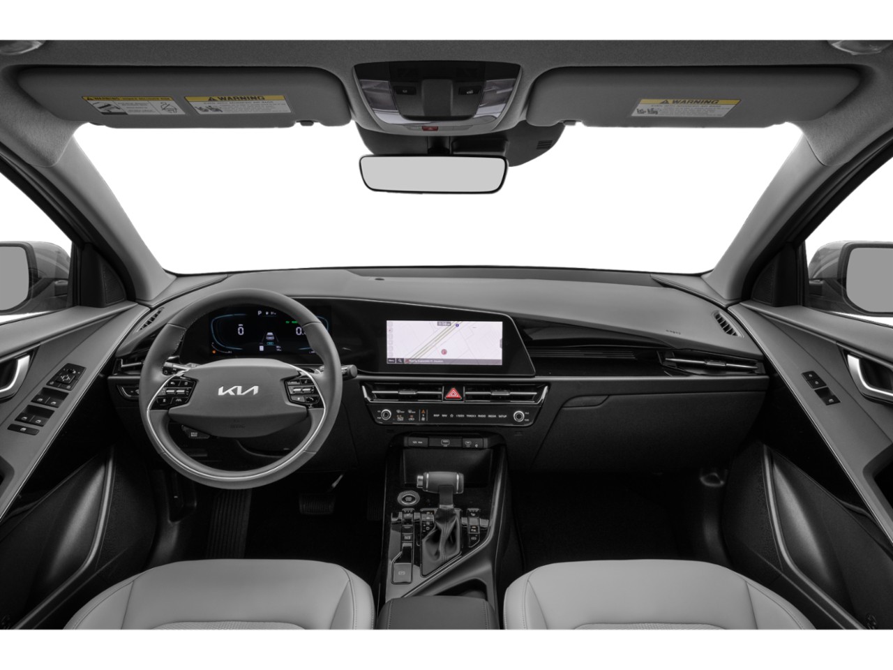 Modern car interior with digital dashboard and touchscreen display
