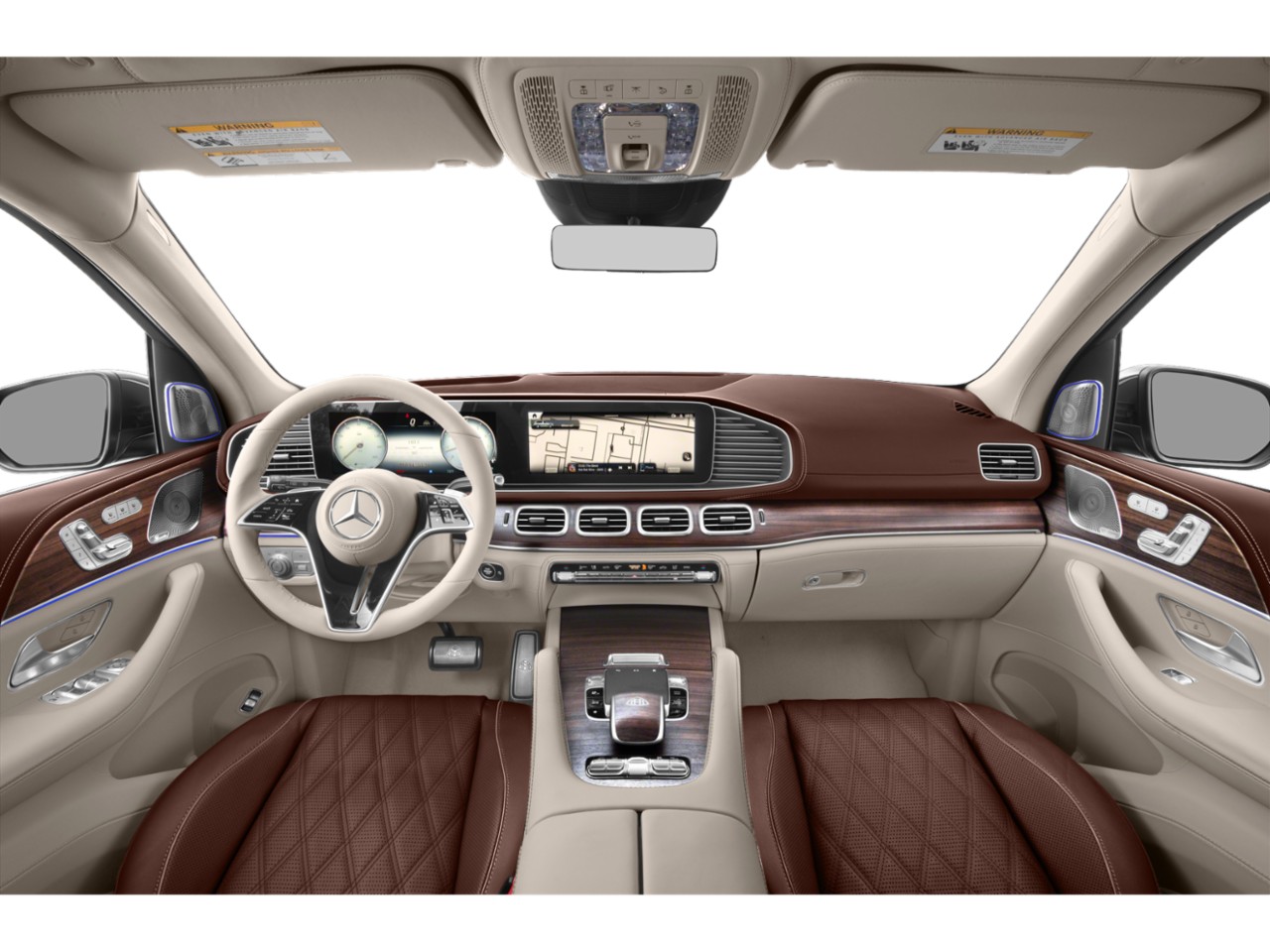 Luxurious SUV interior with dual widescreen displays and premium leather seats